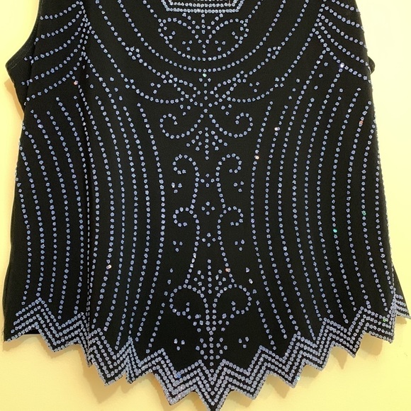Collection Dress Barn | Beaded Sequin Black Sleeveless Pointed Scalloped Top XLP - Picture 4 of 17